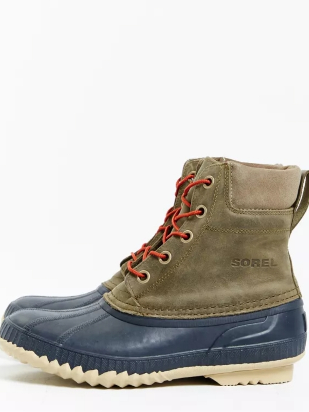 Sorel Waterproof Lace-Up Duck Boots in Olive & Black with Red Laces